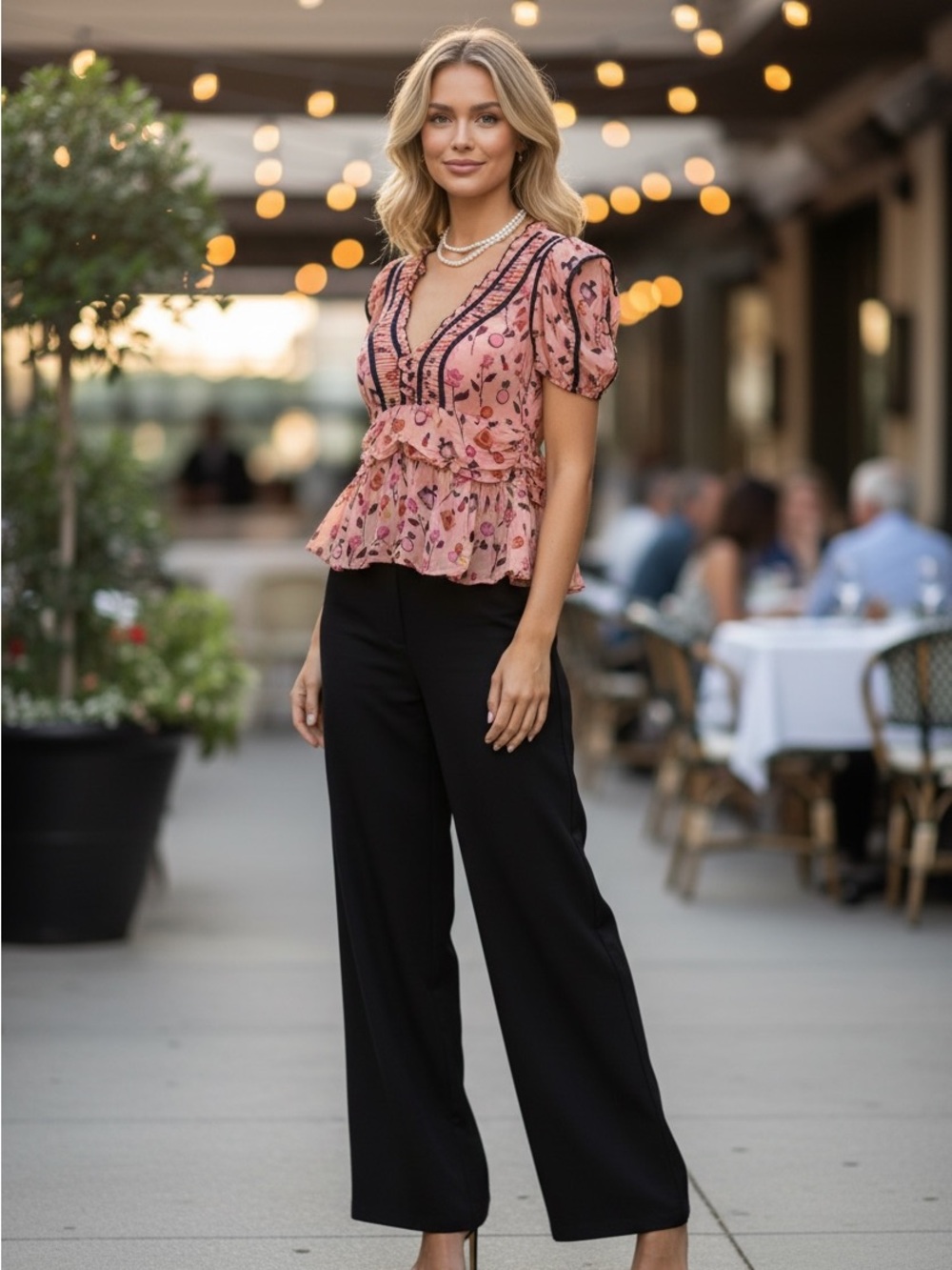 Anthropologie Maeve V-Neck Puff-Sleeve Printed Blouse $118 retail size med & xl